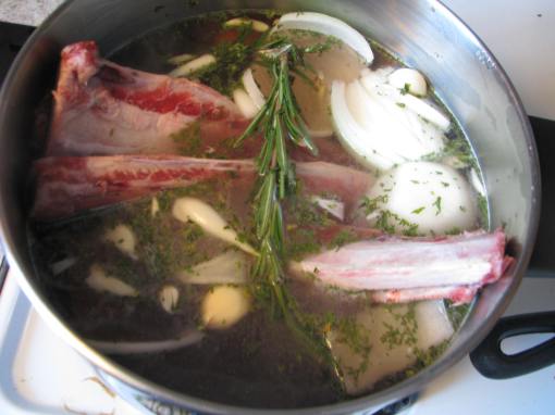 Pot of bone broth in the making.