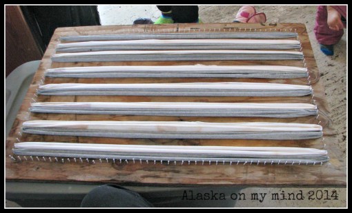 My simple loom, laying out a pattern with T-shirt loops.