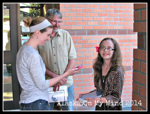 Being interviewed by the famous Katie Quinn for the local radio station.