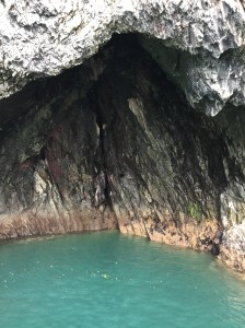 An eroded care in the face of the cliff.