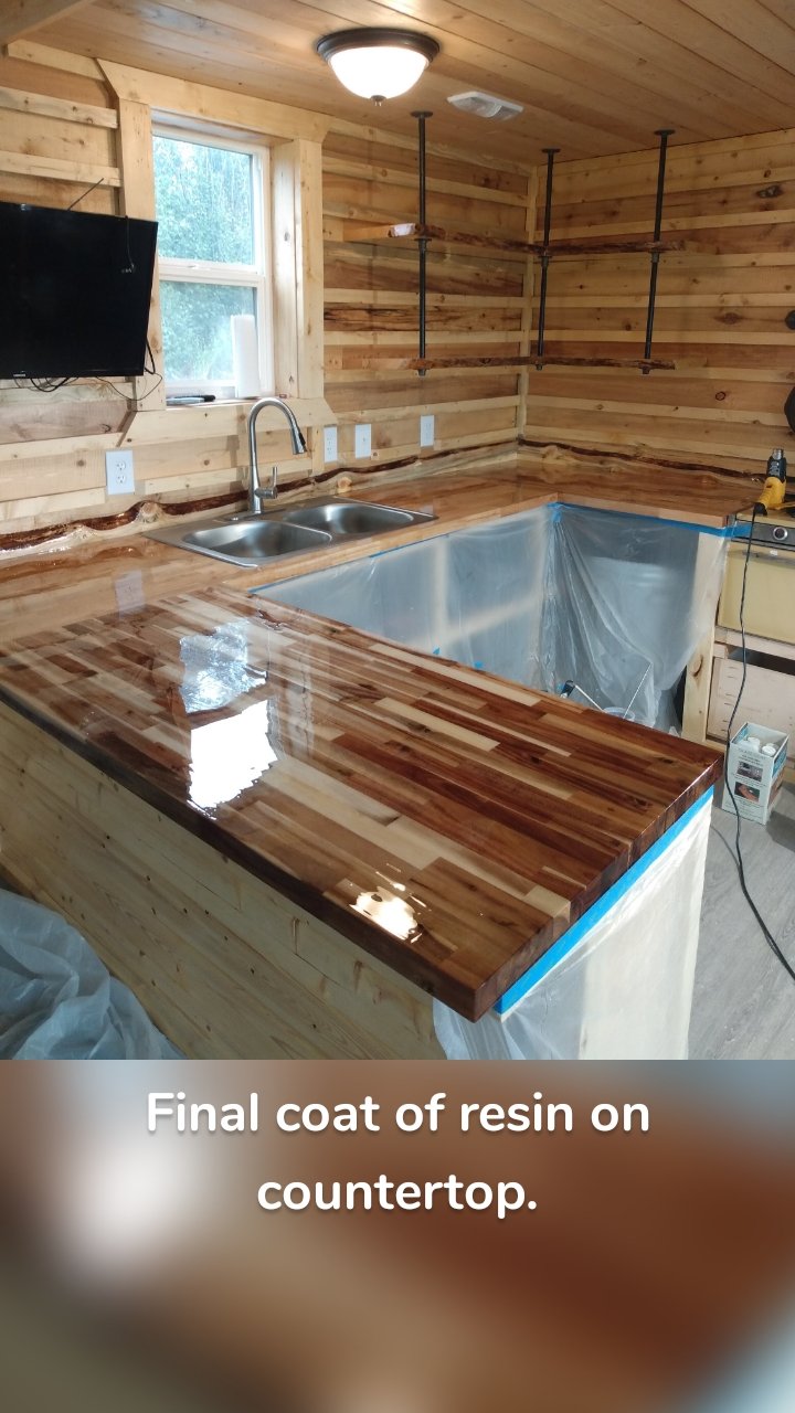 Final coat of resin on countertop.