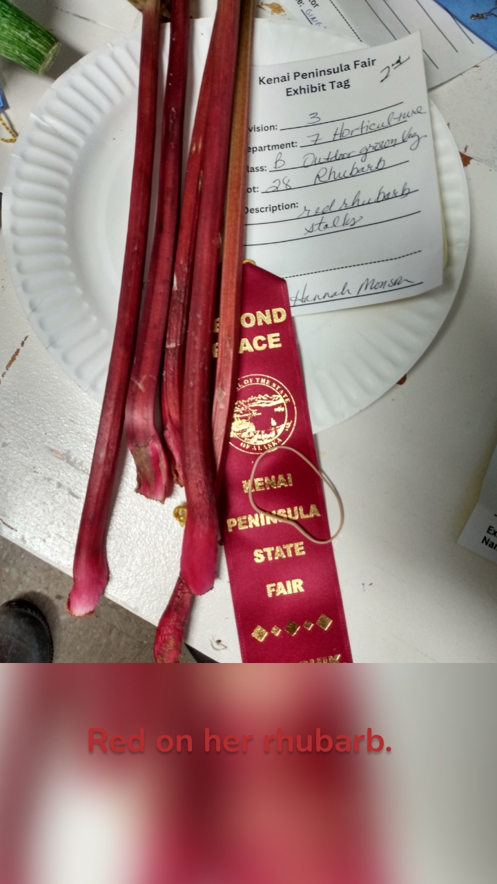 Red on her rhubarb.
